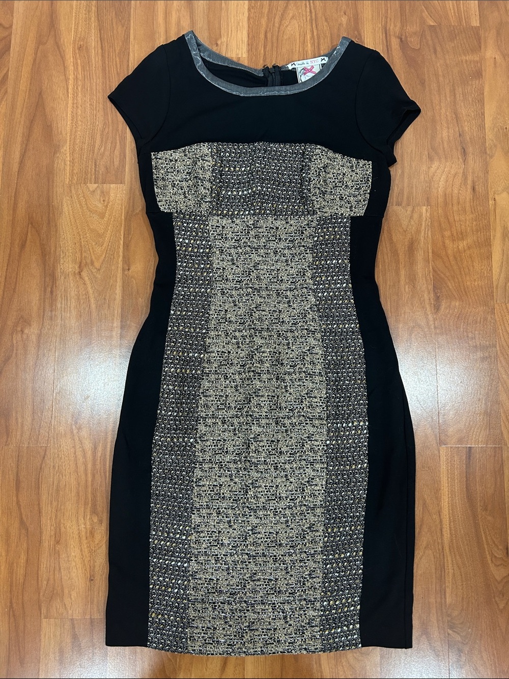 Yoana Baraschi Black Dress with Gold Tweed Front Panel